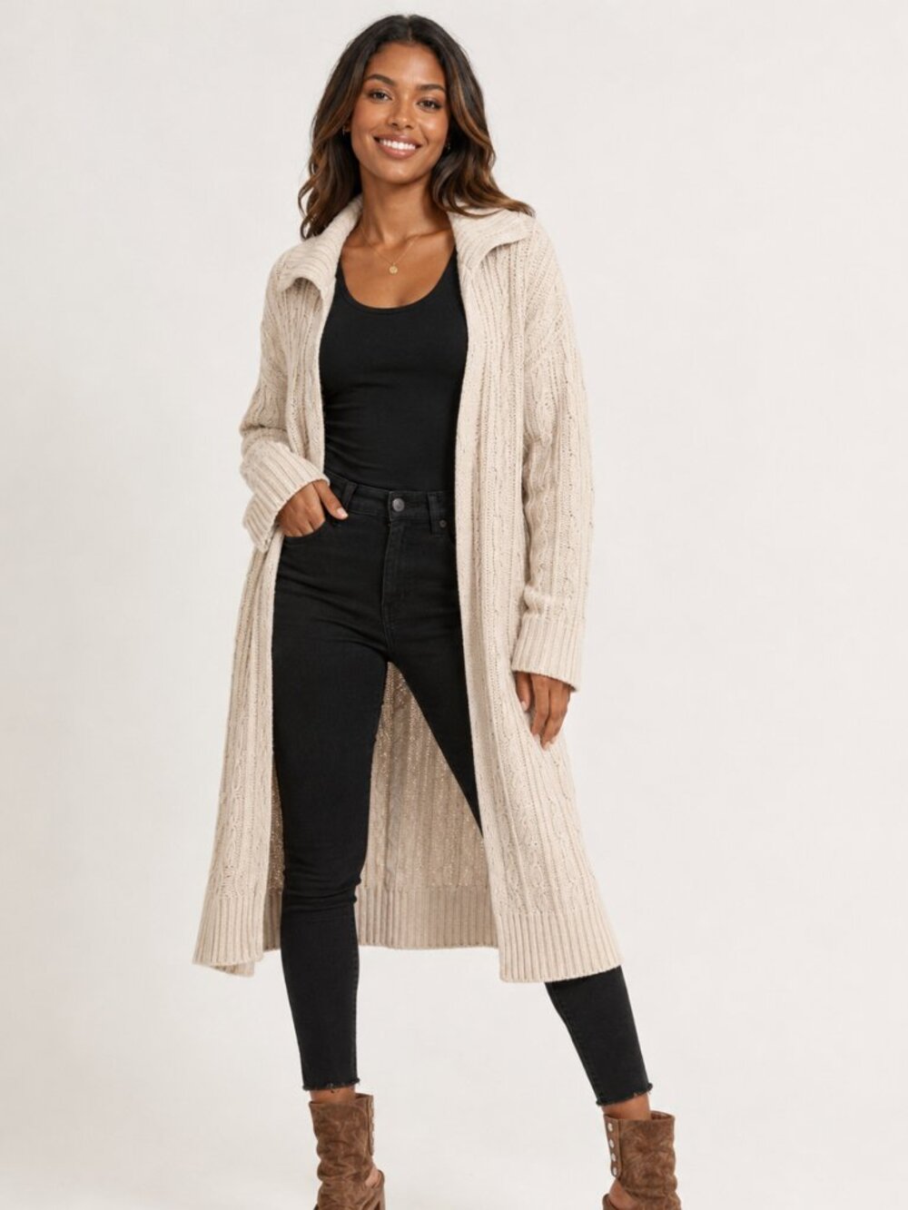 NWT Angie Long Knit Cardigan Sweater | Cream Duster